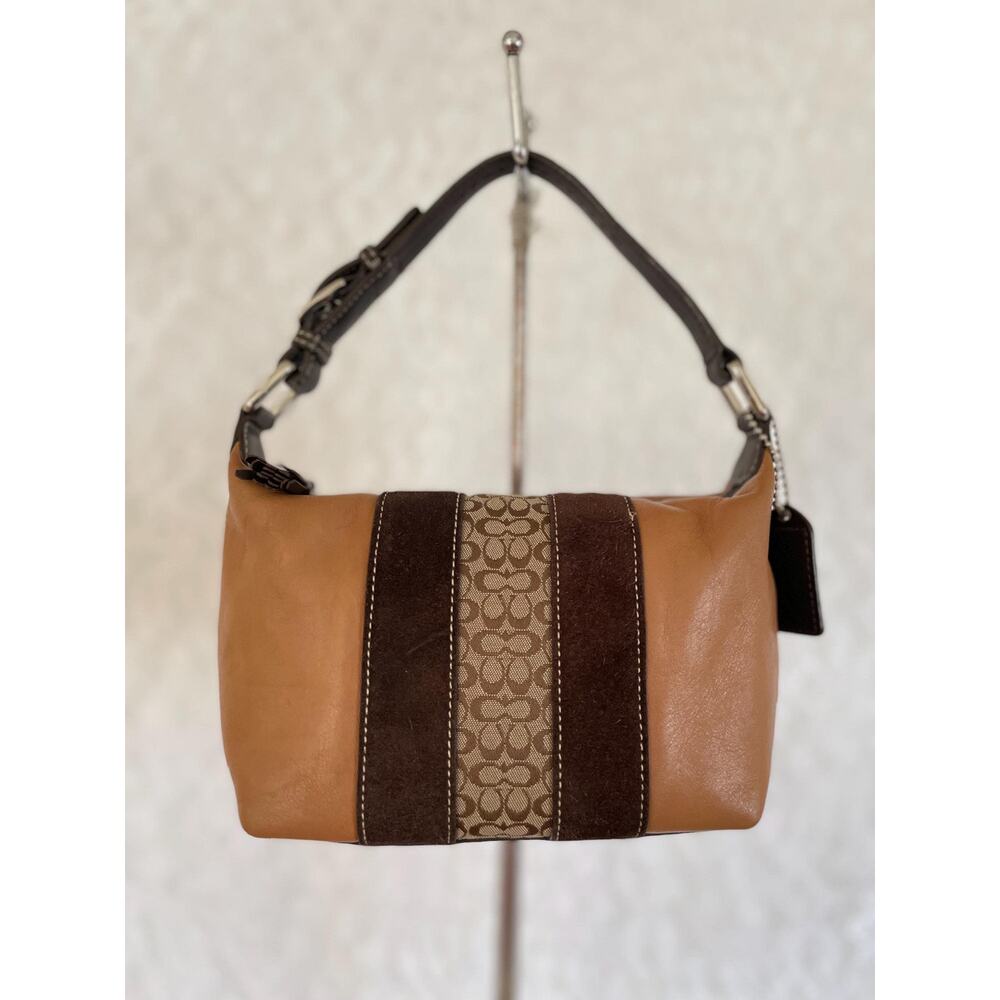 Vtg COACH brown signature canvas / leather fabric Y2K Demi mini bag